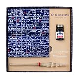 Clairefontaine Clairefontaine 116329C Un Set de Calligraphie 21x21cm contenant 1 Plume de Verre, un Flacon d\'Encre 10ml Jacques Herbin, un Bloc de 60F de Papier Blanc 185g Collection Le Mur des Je t\'aime Montmartre