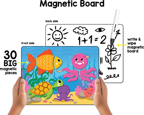 Image of Play Panda Magnetic Puzzles Aquatic Animals 10 in 1 with 10 Magnetic Puzzles,Write&Wipe Magnetic Board,50+ GK Facts,Sketch Pen&Duster-Make Beautiful Magnetic Animals-Educational Toy for 3+