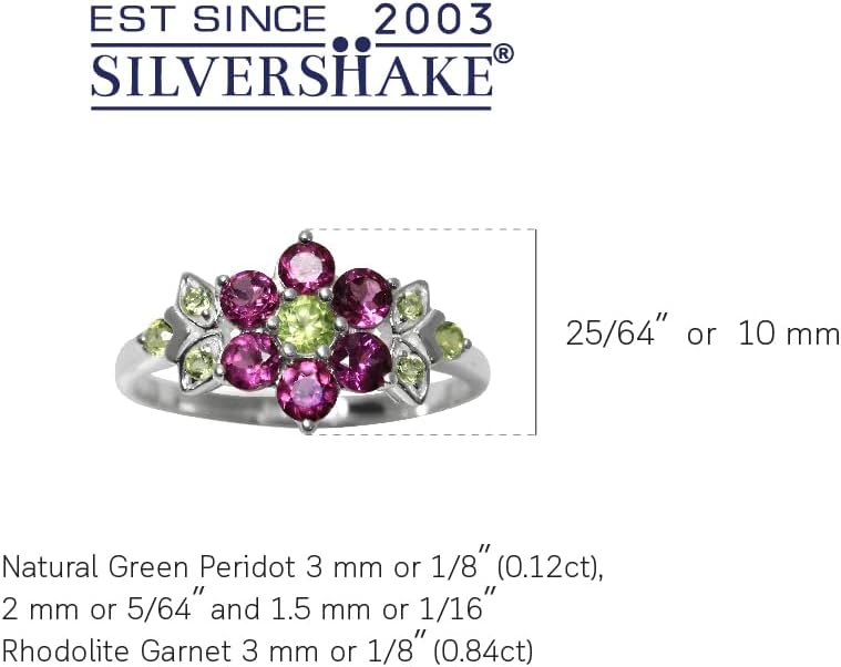 Silvershake Natural Rhodolite Garnet and Peridot 925 Sterling Silver Flower Leaf Ring