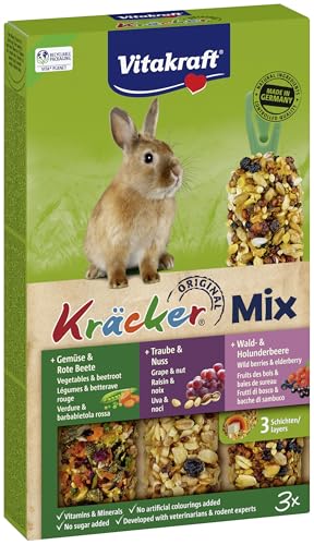 Vitakraft Kräcker Mix, Nagersnack, für Zwergkaninchen, mit Gemüse und Rote Beete, mit Traube und Nuss, mit Waldbeere und Holunderbeere, ohne Zusatz von Zucker und Getreide (10x 168g)