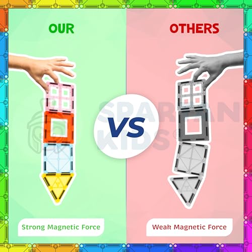 Image of SPARTAN KIDS Premium Magnetic Tiles for Kids (16 Pcs) Magnetic Building Blocks for Kids 3 4 5 6 7 8 Years, Constructing & Learning Builder Educational Kids Magnetic Blocks Game