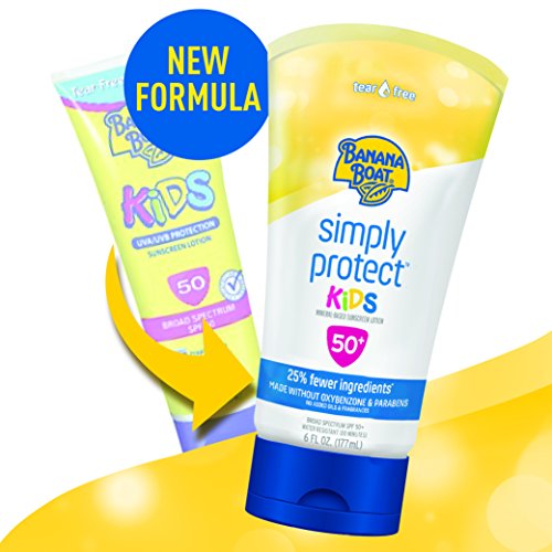 Image of Banana Boat Simply Protect Mineral-Based Sunscreen Lotion for Kids, SPF 50+, Tear Free, 25% Fewer Ingredients, 6oz.