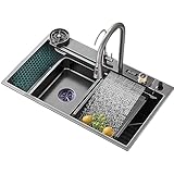 ❦【Geräuscharm, leicht zu reinigen】: Es ist auch bequem und schnell zu reinigen. Es zeichnet sich durch eine Neigung nach unten und eine X-förmige Wasserleitung aus, um die Entwässerung zu verbessern. Unter dem dicken Edelstahl befindet sich eine Gummiauflage, die den Lärm beim Einlegen von Gegenständen in die Spüle reduzieren kann.