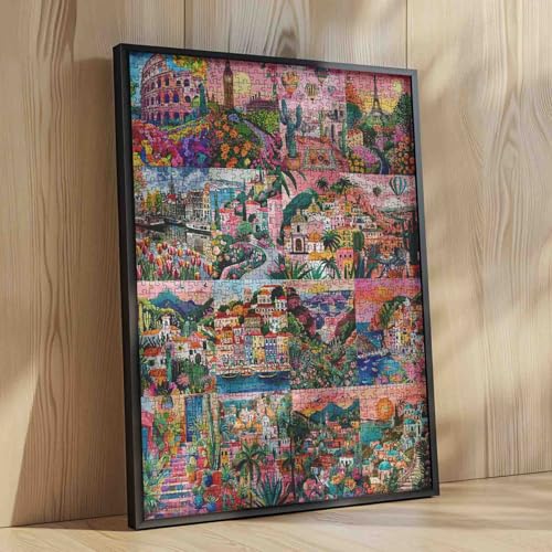 Tucocoo Landschaftskunst-Puzzles für Erwachsene, 1000 Teile, Stadtbild, bunte Collage, Artwrok, Bastelpuzzles für Heimdekoration… – Ansicht 4