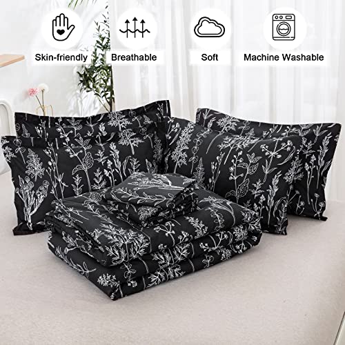 Black Comforter Set Queen,7 Piece Queen Bed In A Bag Floral Comforter Botanical Bedding Set (1 Comforter,2 Pillowcases,1 Flat Sheet,1 Fitted Sheet,2 Pillow Shams) #TOP6