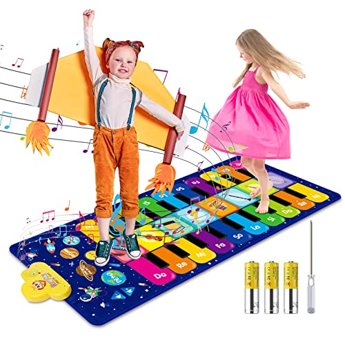 RenFox Kids Musical Piano Mat - Duet Keyboard Play Mat 20 Keys Floor Piano with 8 Instrument Sound, 5 Paly Modes Dance Pad, Early Educational Toys & Gift for 3+ Years Old Boys Girls