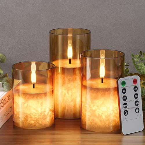 Ice Crystal Real Wax Glass Flameless Candles with Remote & Timer,...