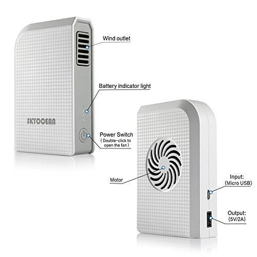 Small Personal Fan with 6000mAh Power Bank, Mini Battery Rechargeable USB Fan with Portable Phone Charger Handheld Air Conditioner Summer Cooler Bladeless No Leaf Fan (White)