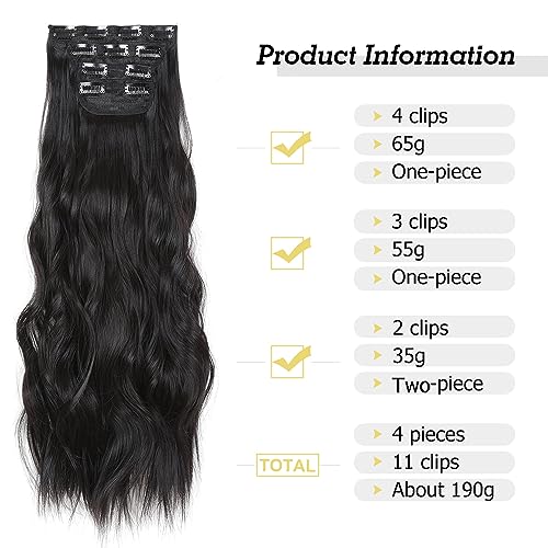 Foto von YDDM Hair Extensions Clip In Extensions Schwarz Wellige Haarverlängerung Voller Kopf Wie Echthaar Haarextension Clips Günstig Clip Extensions Synthetisches Haarteil Für Frauen(24Zoll,4PCS)