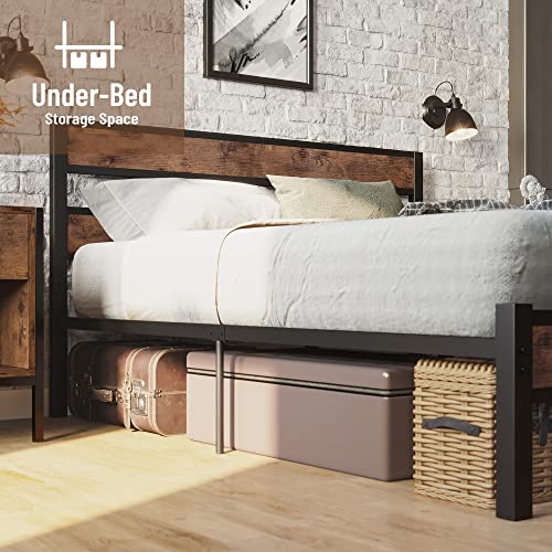 LIKIMIO Twin Bed Frame with Headboard, Easy Assembly, Noise-Free, No Box Spring Needed, Heavy Strong Metal Support Frames, Vintage Brown