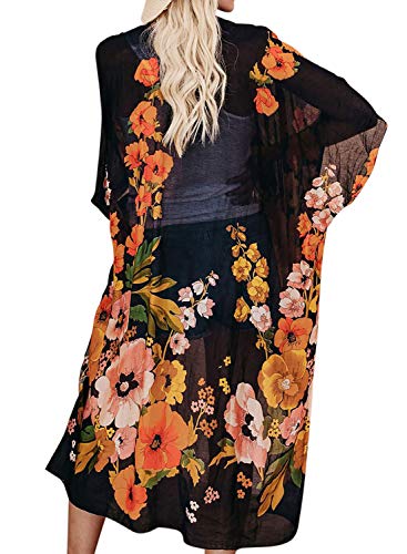 Jayscreate Women's Chiffon Kimono Cardigans Lightweight Batwing Summer Casual Long Boho Sheer Cardigan for Women Coverup Tops2