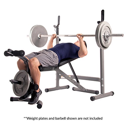 Body Champ Olympic Weight Bench with Leg Extension Curl Lift Developer Attachment, 2-Piece Combo Bench and Squat Rack Stand BCB3780