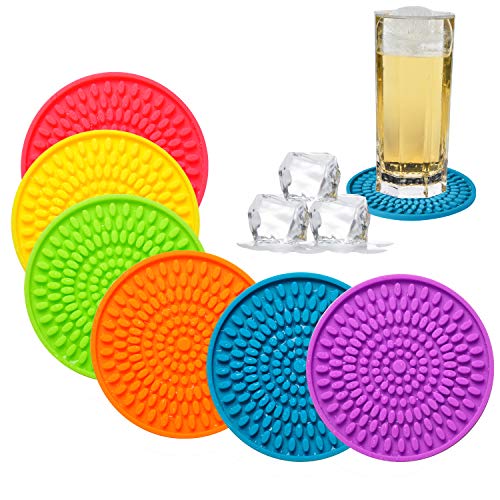 Colorful Coasters for Drinks Absorbent, Rubber Drink Coaster Set, Silicone Rainbow Coasters