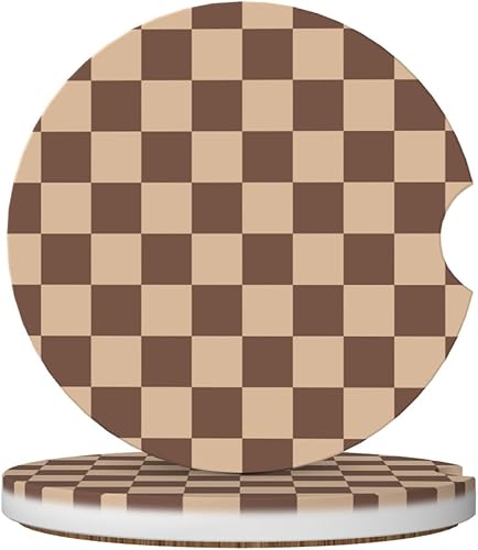 Vista 12 de Posavasos de automóvil a cuadros rosados para portavasos de automóvil, paquete de 2 posavasos de automóvil para automóvil, posavasos absorbentes