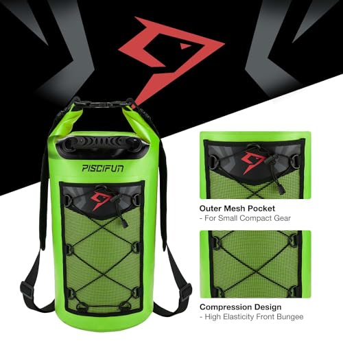 Image of Piscifun Waterproof Dry Bag Backpack 10L Floating Dry Backpack with Waterproof Phone Case for Water Sports - Fishing Boating Kayaking Surfing Rafting Camping Gifts for Men and Women Light Green