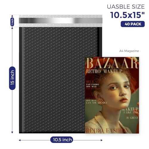 Image of Fuxury 100 Pack Bubble Mailers 10.5x16 Inch, Self Seal Padded Envelopes Waterproof Mailing Envelopes, Padded Mailers, Shipping Bags for Packaging, Small Business Large #5, Black