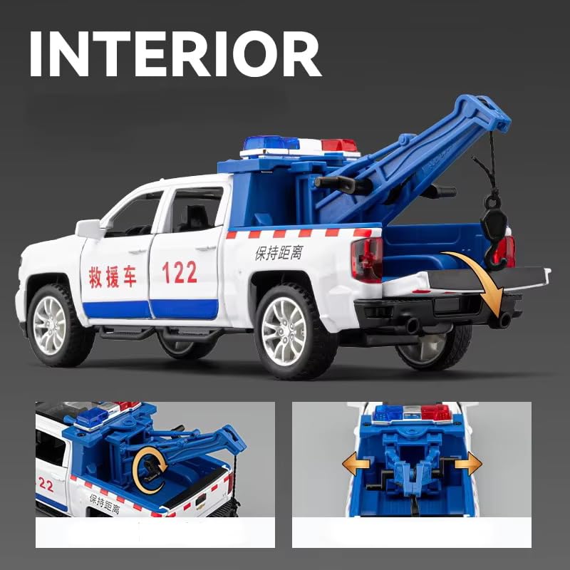 Image of Alokik Enterprise Compatible for 1:28 Chevrolet Rescue Crane Toy Car Model, Diecast Collectible Pull Back Model Car with Sound and Light, Toy Gift Vehicles for Adults Kids Boys Girls【Multicolour】