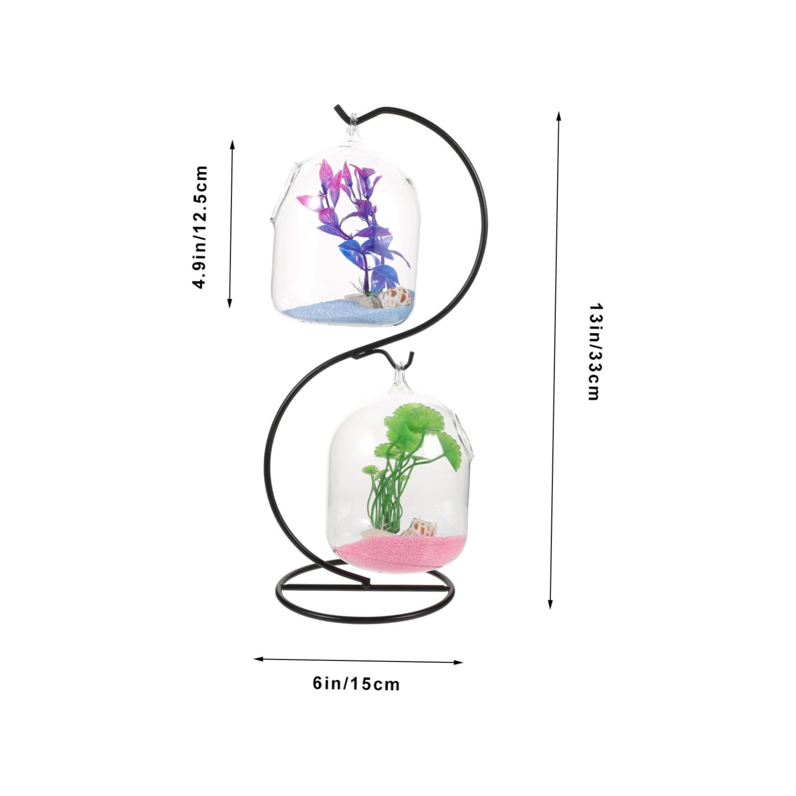 BESTOYARD 1 ensemble d'aquarium en verre à suspendre avec support - Petit aquarium de bureau - Accessoires de poisson - Réservoir délicat Betta - Aquarium de bureau - Mini aquarium en fer
