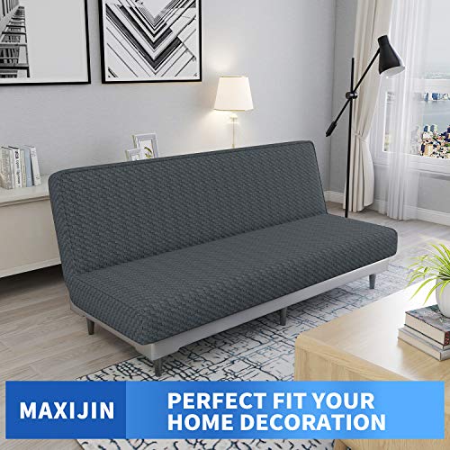 Maxijin Newest Jacquard Futon Cover Stretch Armless Futon Sofa Cover Soft Futon Slipcover With Elastic Bottom Thick Sofa Bed Furniture Protector Covers For Washable Futon (Futon, Dark Gray) #TOP1