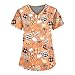Halloween Print Scrub Tops Women Oversized Fashion Short Sleeve Womans Fall Loungewear Elasticated Regular Fit Shirts Pink M