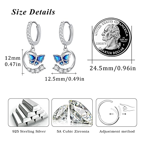 Butterfly Earrings S925 Sterling Silver Hypoallergenic Blue Butterfly Earrings Drop Butterfly Dangle Earrings For Women Butterfly Jewelry For Sensitive Ears Lover Girls Girlfriend Mother Daughter Sister #TOP4