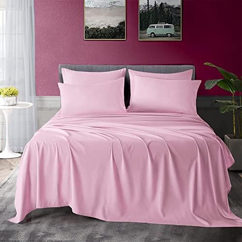 Chvonttow 6 Pieces Queen Size Bed Sheets Set Brushed Microfiber Sheets Set 1800 Thread Count Luxury Soft Bedding Sheets, Deep Pocket, Wrinkle, Fade Resistant (Queen, Pink)