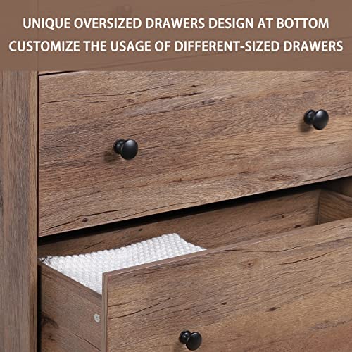 Mupater Oversized Dresser Chest Of Drawers For Bedroom Storage, Tall 5 Drawer Dresser Wood Grain With Metal Knobs For Living Room, Hallway And Entryway, Oak #TOP4