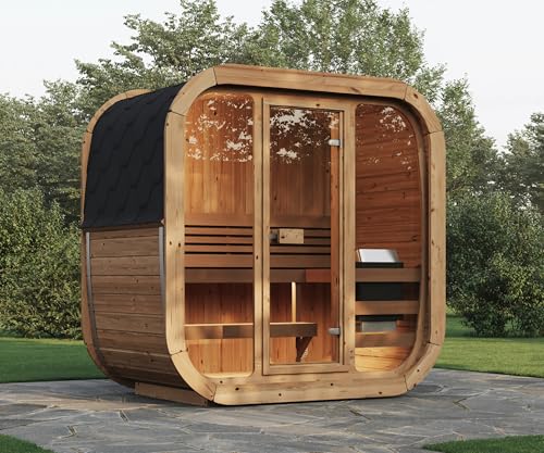 KC Icon 125 Outdoor Garden Sauna | Full Glass Front | Compact Thermowood Cabin for 2–3 People | Luxury Scandinavian Design | DIY Flat-Pack Kit | Home Spa Sauna for Electric/Wood-Fired Stoves
