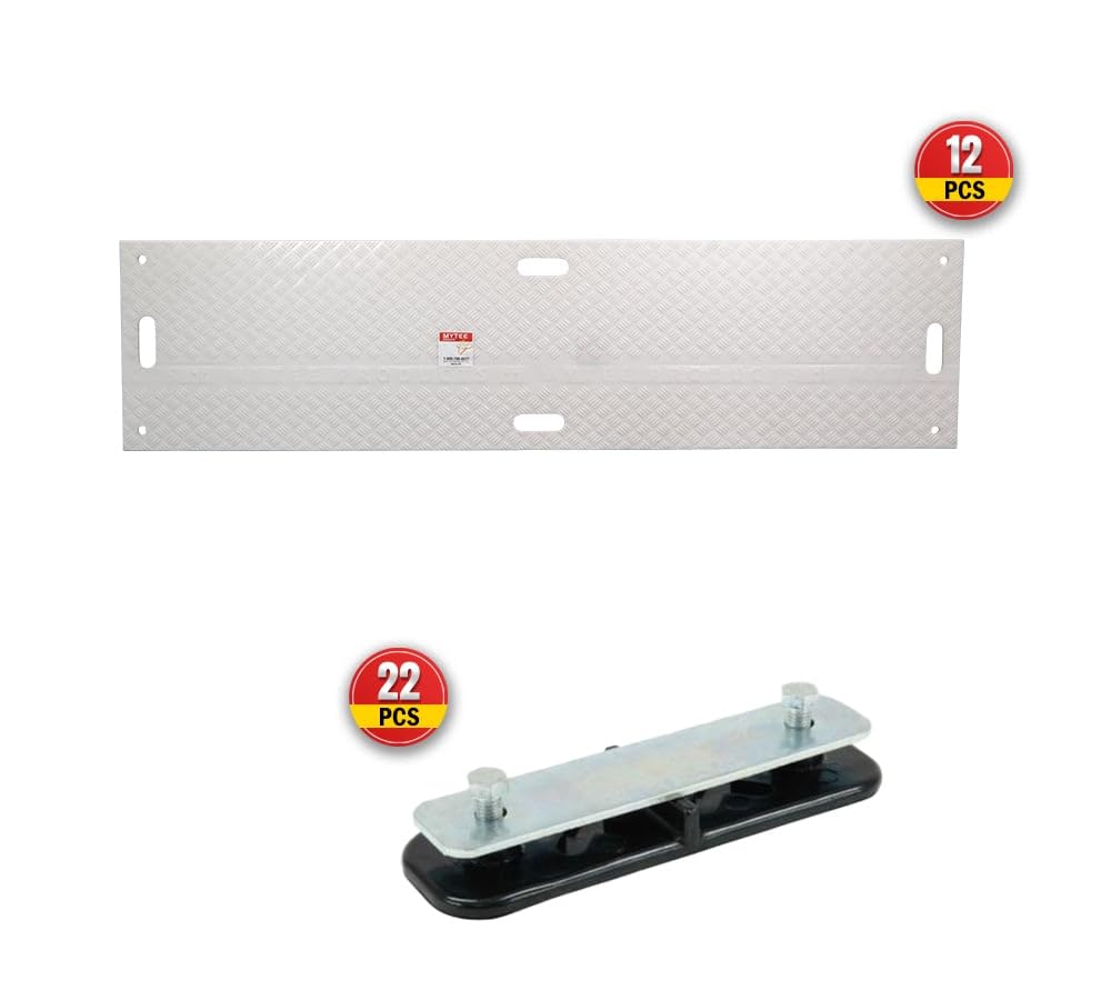 Mytee Products 4 Pcs Ground Protection Mats - White, 2' x 8', Heavy Equipment Mats w/ 6 Pcs Single Connectors