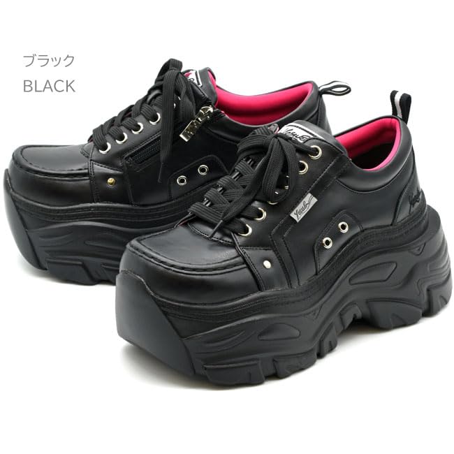 Yosuke 4460069 Women's Thick Sole Sneakers, Lace-up, Platform, Dad Sneakers, S, M, L, LL, Black, White, Heel Height 3.5 inches (9 cm), black combination, S3