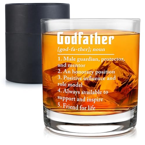 Wrappiness Godfather Gifts for Men 11Oz Whiskey Glass, Godfather Proposal Gifts for Uncle, Brother, Baptism Birthday Fathers Day Cup from Godchild Goddaughter Godson Old Fashioned Bourbon Glass