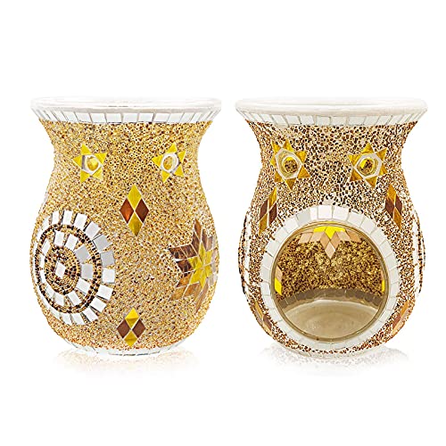 Shmilmh Essential Oil Burner, Incense Aromatherapy Oil Diffuser, Fragrance Warmer, Mosaic Glass Tealight Candle Holder Burners For Home Room Decor, Orange, 5.5" H #TOP7