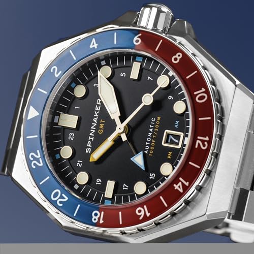 Image of Spinnaker Dumas Men's Automatic GMT Dive Watch - Seiko NH34 Movement, 44mm Stainless Steel Case, Water Resistant 300m, Stainless Steel Bracelet, SP-5119