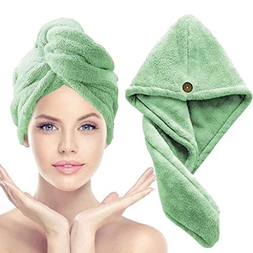 Image of Microfiber Hair Towel Wrap Absorbent Towel Hair-Drying Bathrobe Magic Hair Warp Towel Super Quick-Drying Microfiber Soft Bath Towel Hair Dry Cap Salon Towel (Light Green)