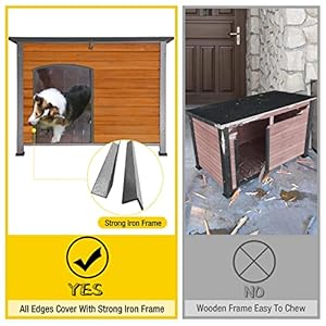 Aivituvin Dog House Outdoor & Indoor Wooden Dog Kennel for Winter with Raised Feet Weatherproof for Small & Medium & Large Dogs,Unique All-Around Iron Frame…