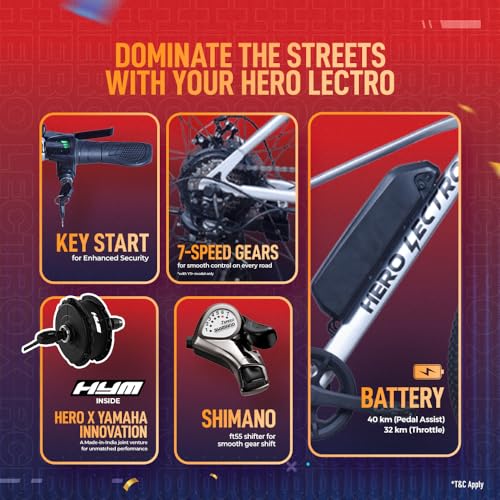 Image of Hero Lectro Y3+ 27.5T 7 Speed Electric Cycle | 250W Motor | 7.8Ah Battery | Speed Upto 25 Kmph | Range Upto 40 KM on PAS | External Battery | 98% Assembled Cycle | Silver