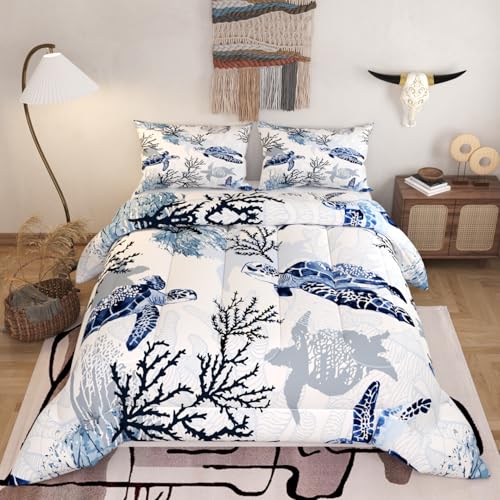 Namoxpa Sea Turtle Comforter Set, White Color 3D Pattern