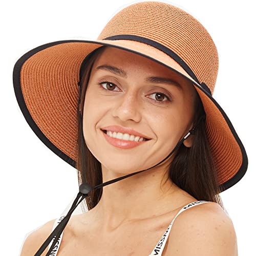 Monimo Sombrero de verano para mujer UPF 50+ sombrero de paja para mujer con ala ancha, caramelo, Talla única Cover