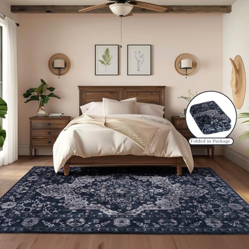 Tapete Boho Vintage 5x7 Azul Navy miniatura 5