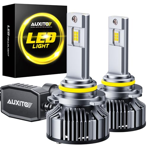 AUXITO 9005 Light Bulbs, 50000LM 1000% Brighter 6500K Cool White HB3 Light with Fan, LED Fog Light 30 Years Lifespan, CANbus Ready No Flicker, Pack of 2