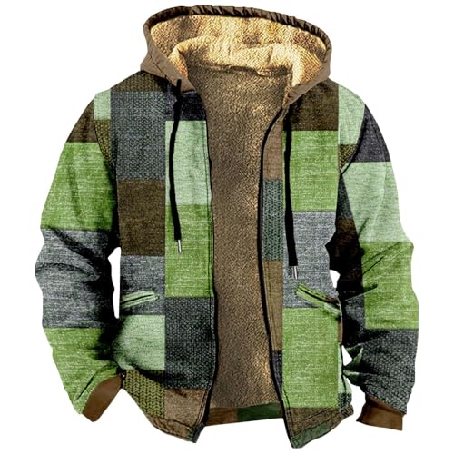 Generisch Chaqueta de forro polar para hombre, color verde, chaqueta de forro polar para hombre, invierno, original, vintage, estampado grueso, forro polar, manga larga, chaqueta con capucha, chaqueta