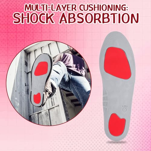 Image of Glitopper Acupressure Magnetic Insoles Orthopedic Massage Insoles with Magnetic Technology Shock Absorption Arch Support Helps Blood Circulation and Relieve Fatigue(Red,L(Men 12-15 /women 13-16))