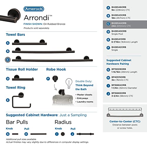 Image of Amerock Arrondi 24 inch Oil-Rubbed Bronze Towel Bar | Decorative bathroom hardware in durable Stainless Steel construction; mounting hardware included for easy installation