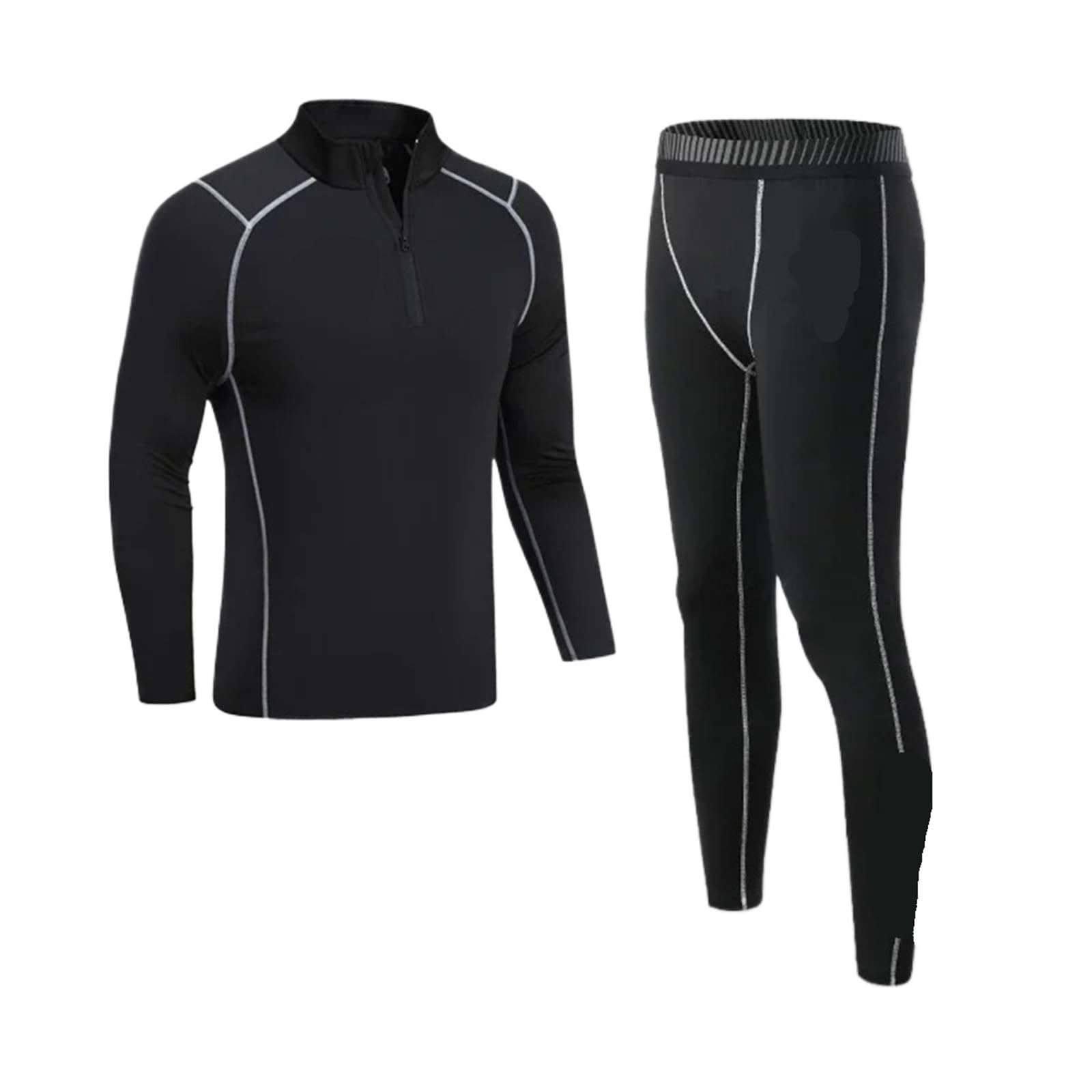 Conjuntos Térmicos Para Hombre Traje deportivo de invierno for hombre, ropa interior térmica de esquí de secado rápido, conjunto de compresión, mallas térmicas de felpa cálidas, color negro Para El Ru