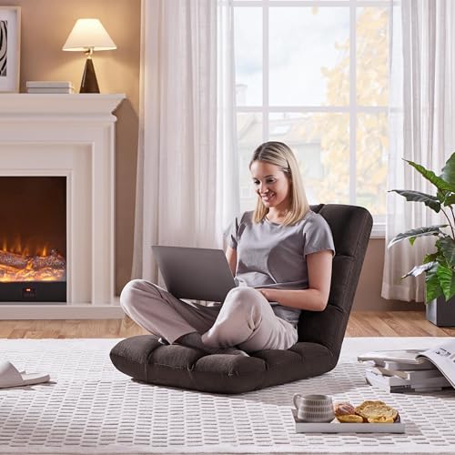 Image of Yaheetech Adjustable Floor Chair with Back Support, Foldable Thick Padded Seat for Meditation&Gaming on Floor, Space Saving Lazy Lounger for Bedroom Dorm, Brown, 2pcs
