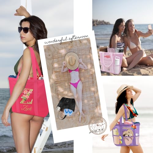 Bolsa personalizada rosa para playa bordada para mujer miniatura 2