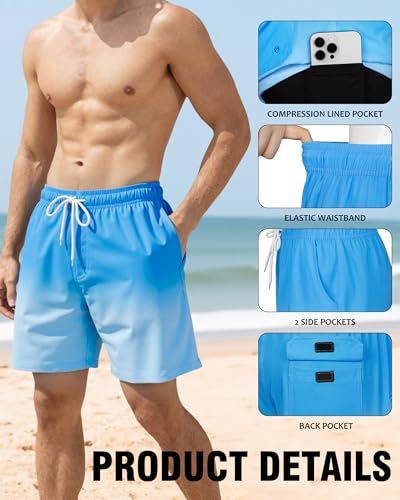 Image of Mens Swim Trunks with Compression Liner 2 in 1 Quick Dry Swimming Shorts Swimwear Bathing Suits with Pockets
