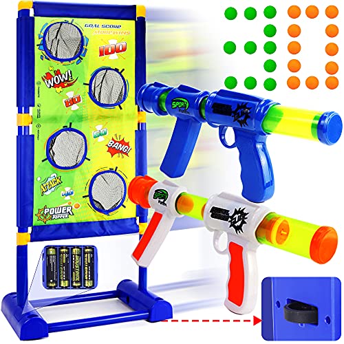 Shooting Game Toy for 5 6 7 8 9 10+ Years Old Boys and Girls, Outdoor Toys, 2 Foam Ball Popper Air Toy Guns with Moving Shooting Target, 30 Foam Balls, Ideal Gift for Kids