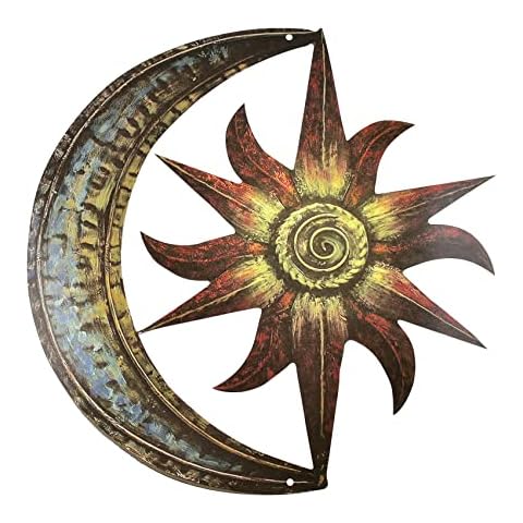 IDISON Metal Sun Face and Moon Wall Art Decor Hand-Painted Hanging for outside or indoor, Great Decoration for Home Garden Balcony Fence Decoration(30x30 cm) (flower and moon) Cover