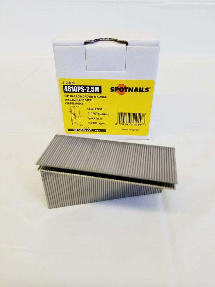 Stainless Steel Spot Nails 4810PS 1/4-Inch Narrow Crown 1-1/4-Inch Leg 18 Gauge